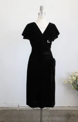 Vintage 1950s Black Velvet Wiggle Dress by Forever Young By Puritan