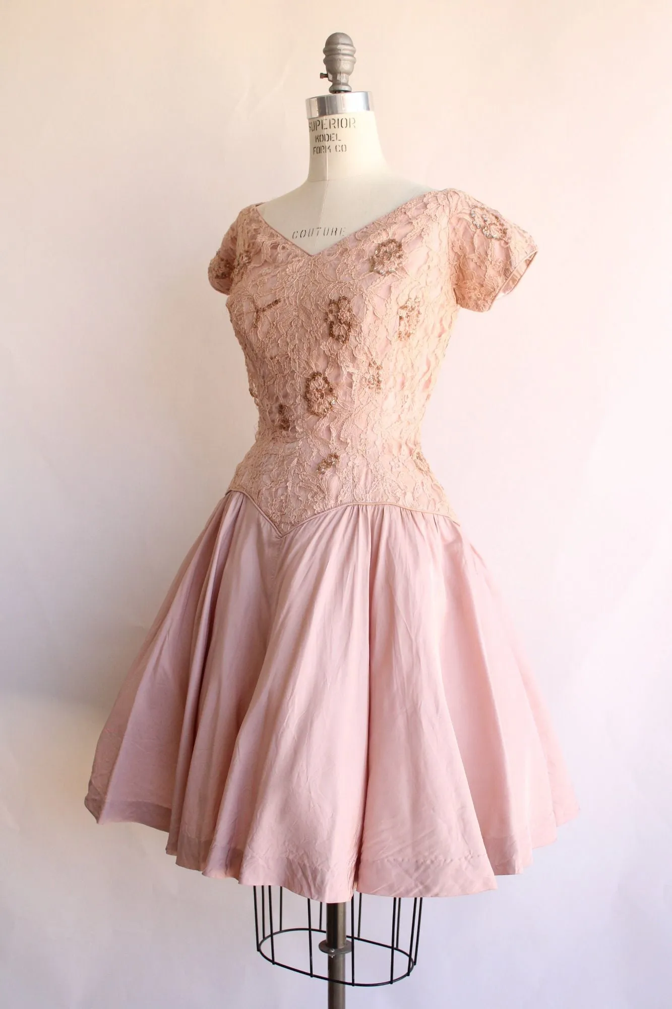 Vintage 1950s  Le Michel Pink Lace Dress