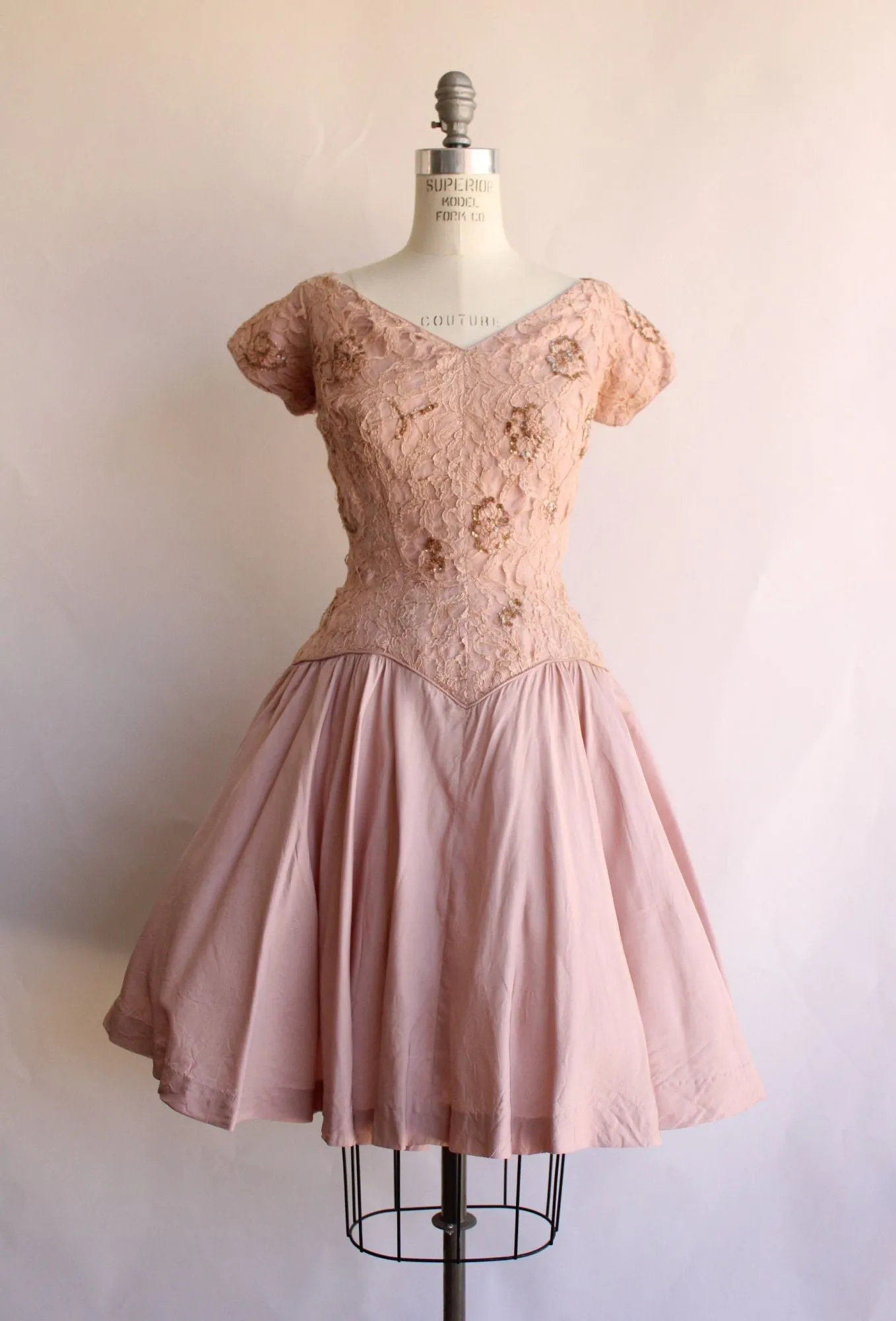 Vintage 1950s  Le Michel Pink Lace Dress