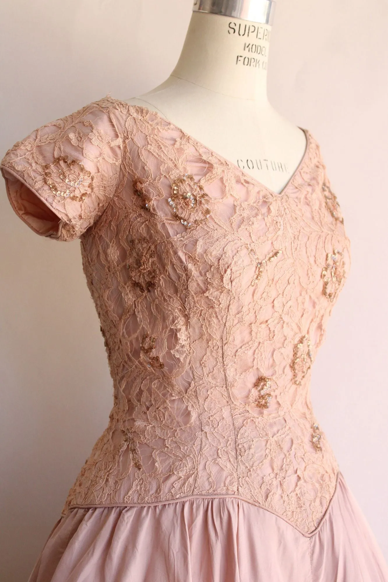 Vintage 1950s  Le Michel Pink Lace Dress