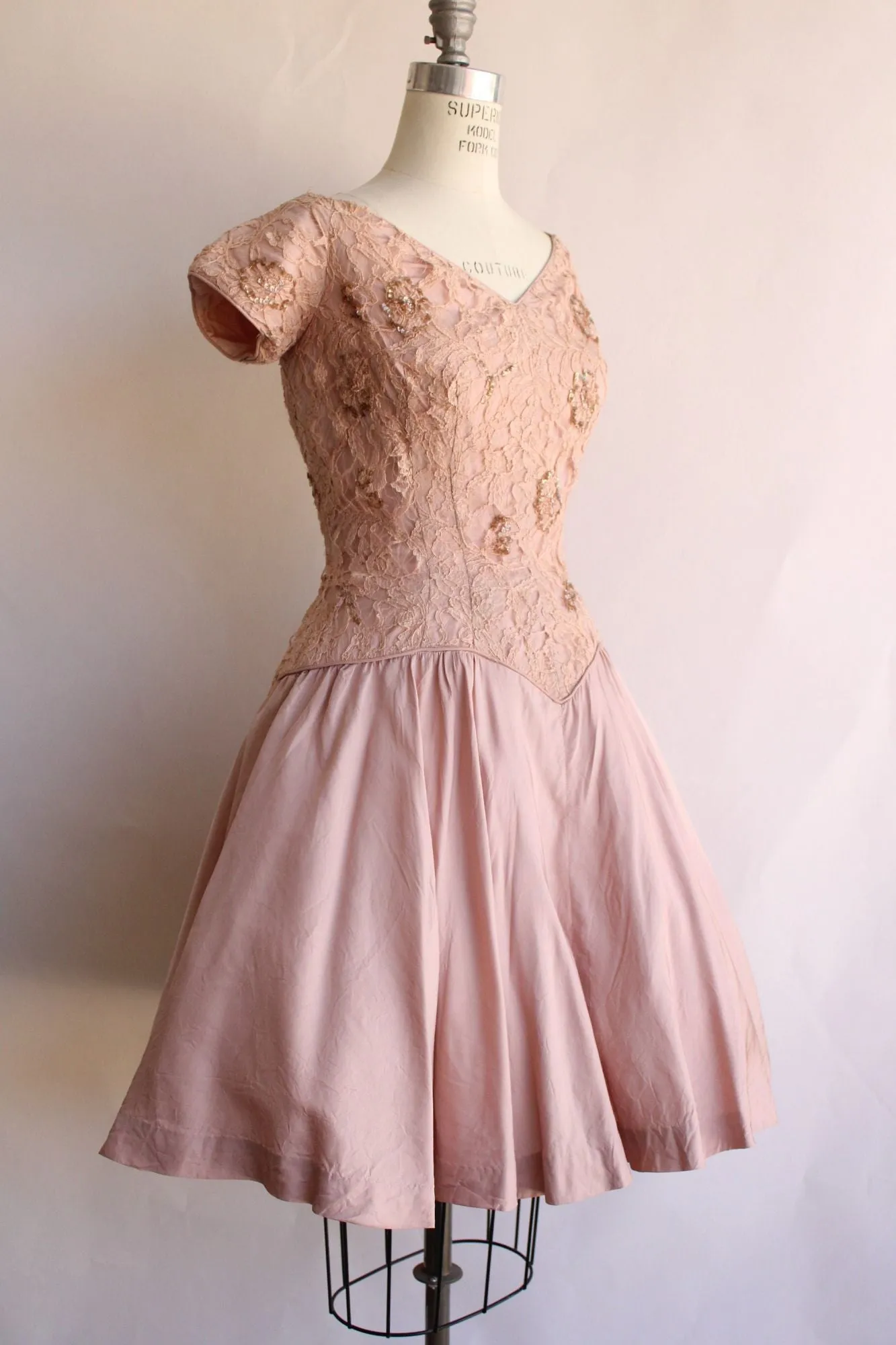 Vintage 1950s  Le Michel Pink Lace Dress