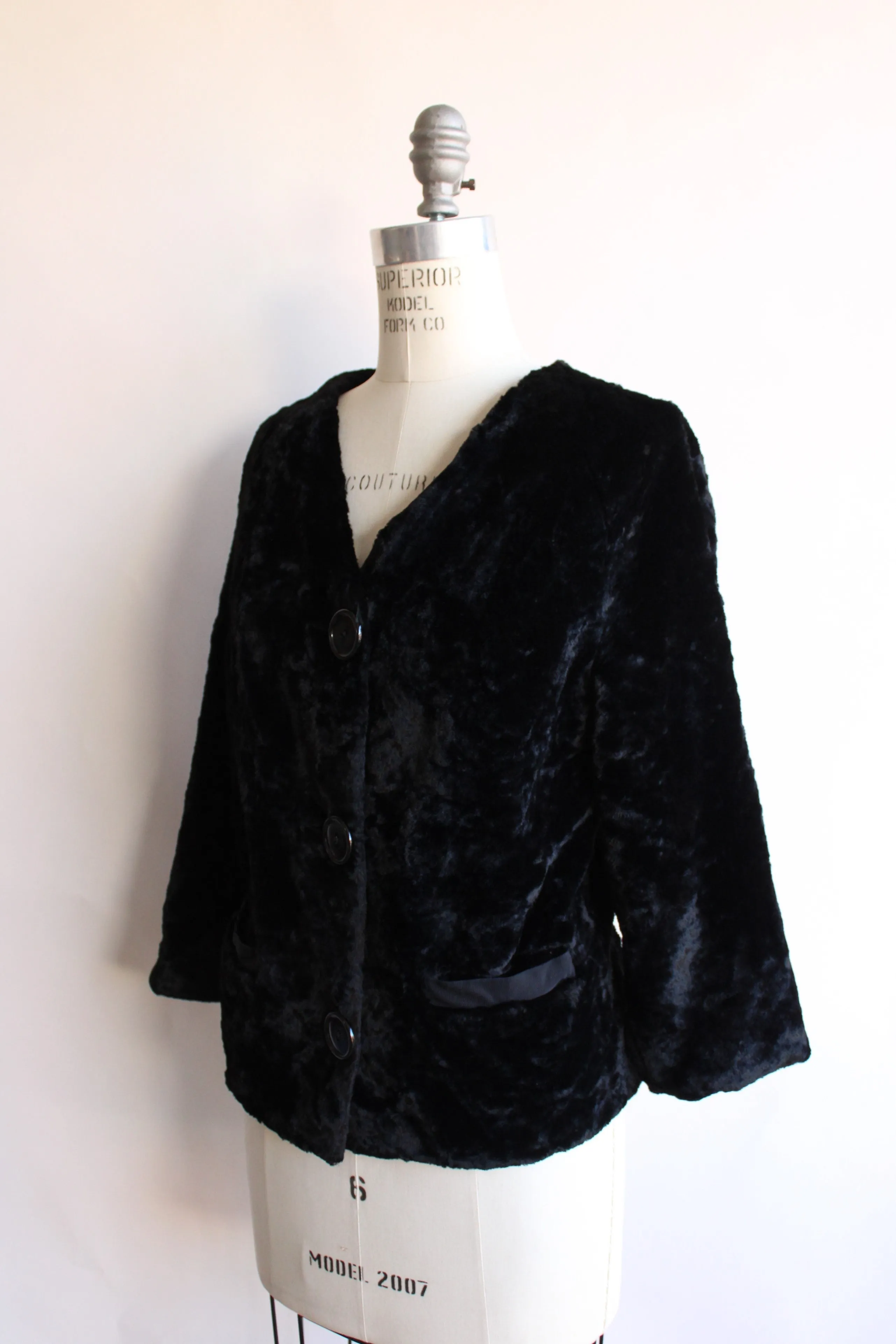 Vintage 1960s Black Faux Fur Short Jacket