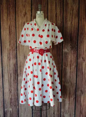 Vintage 1980s PK's Closet Red and White Polka Dots Dress