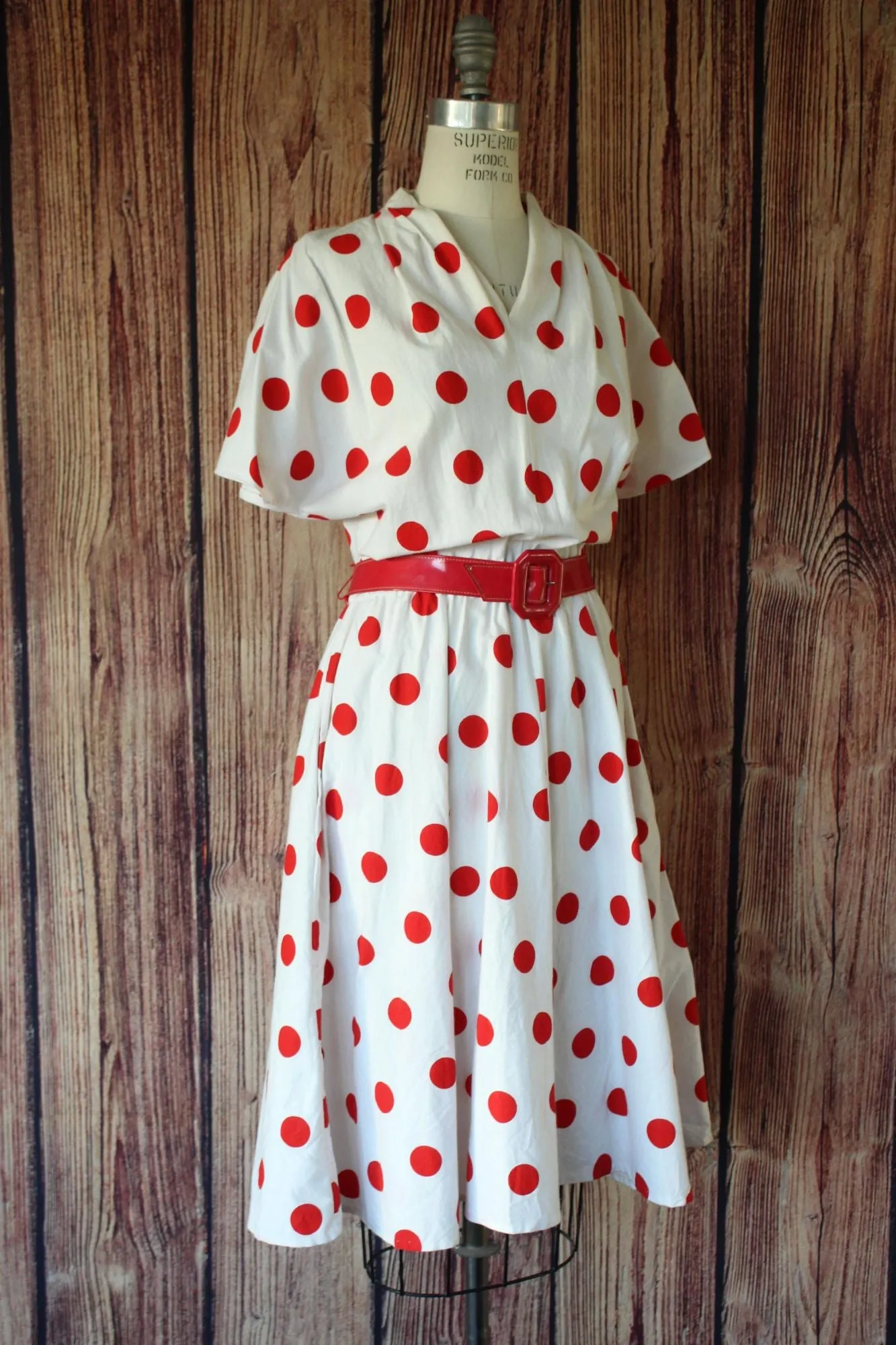 Vintage 1980s PK's Closet Red and White Polka Dots Dress