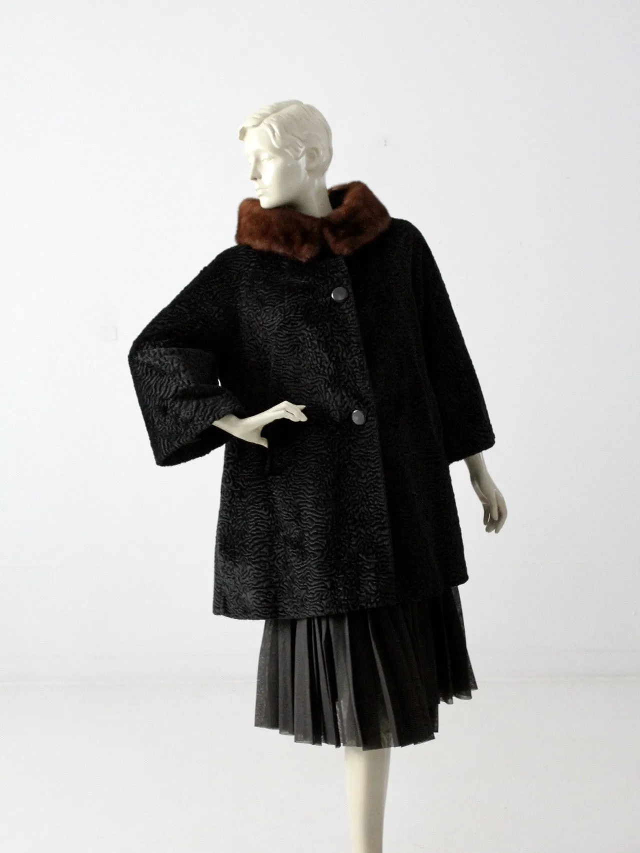 vintage 60s faux fur swing coat with mink collar