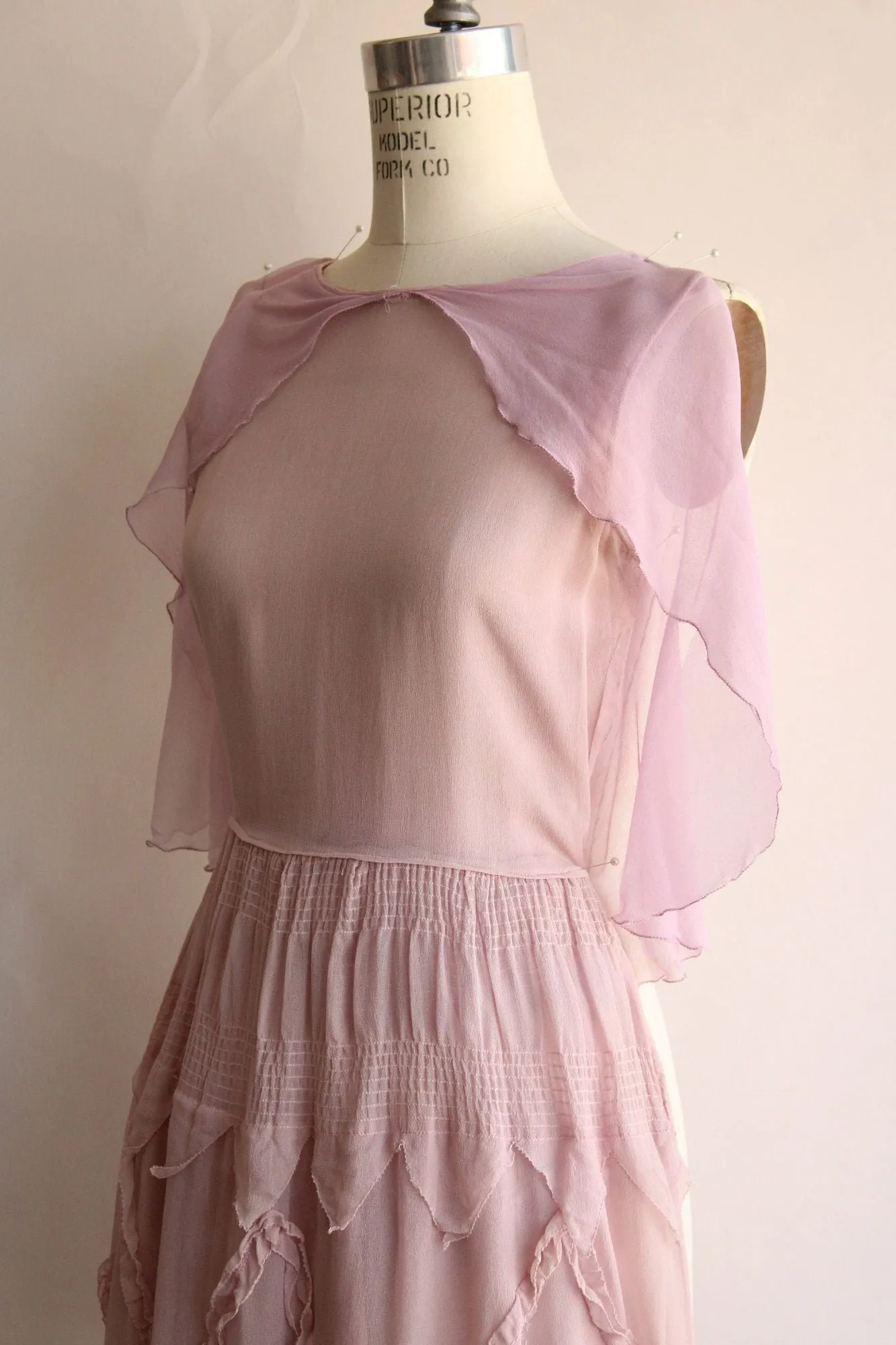 Vintage Antique 1920s Lavender Purple Silk Chiffon Dress