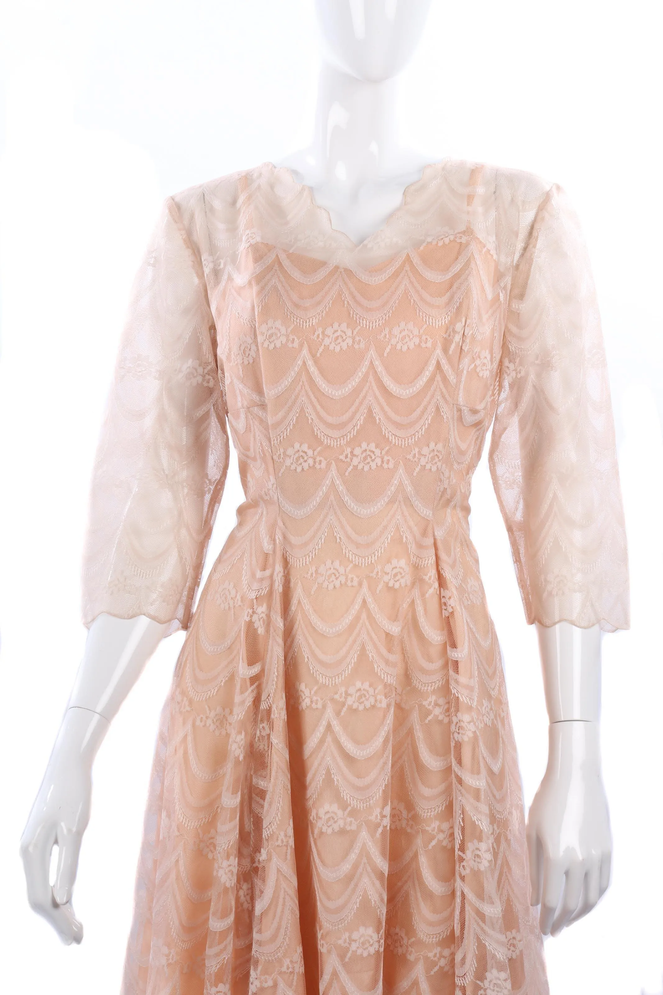 Vintage pink lace and netting dress. UK 10/12