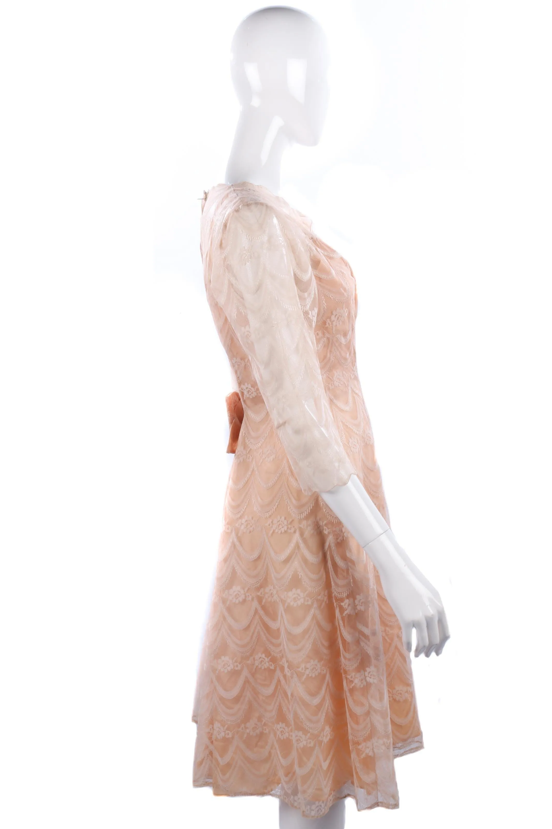 Vintage pink lace and netting dress. UK 10/12