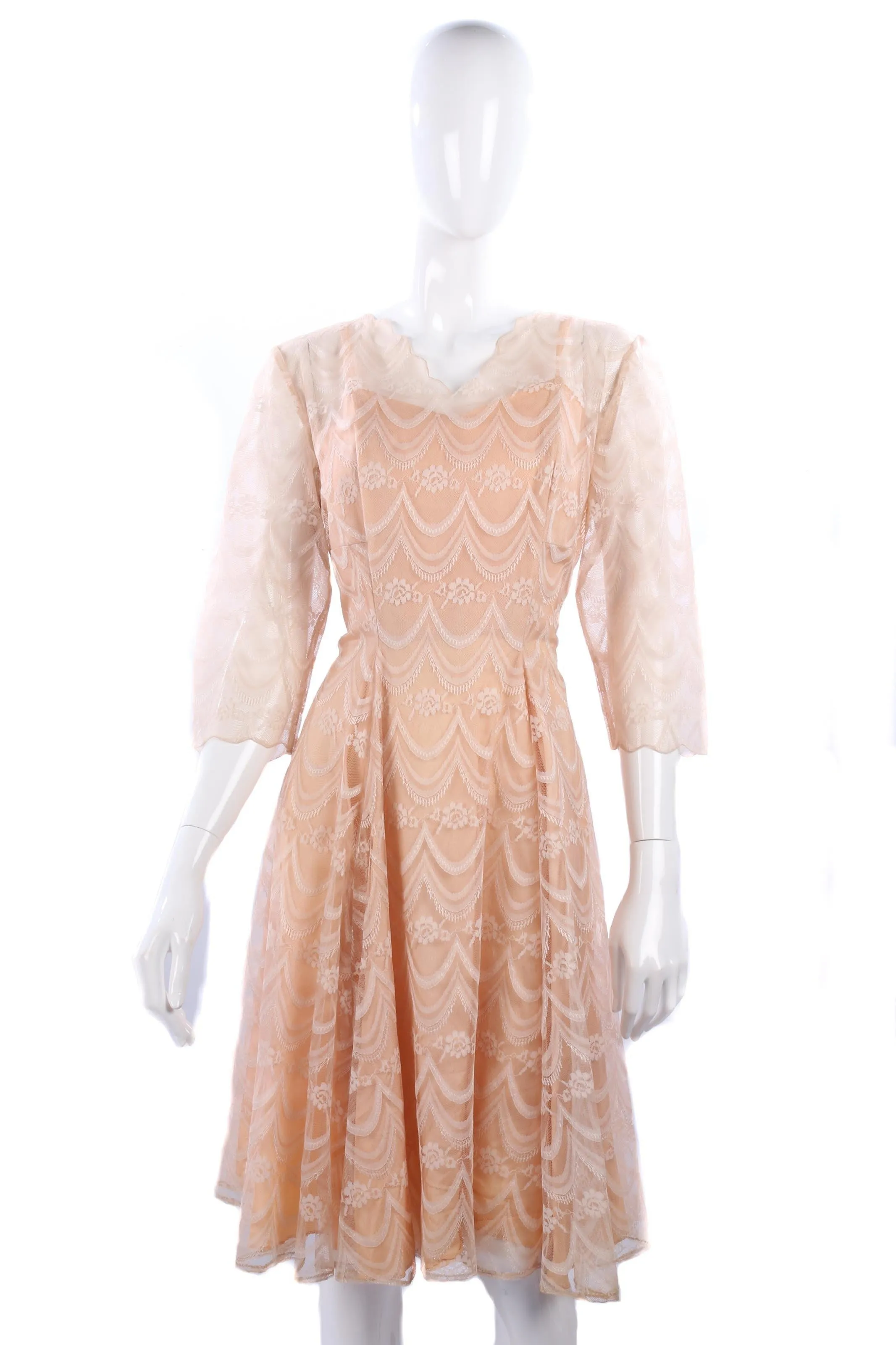 Vintage pink lace and netting dress. UK 10/12