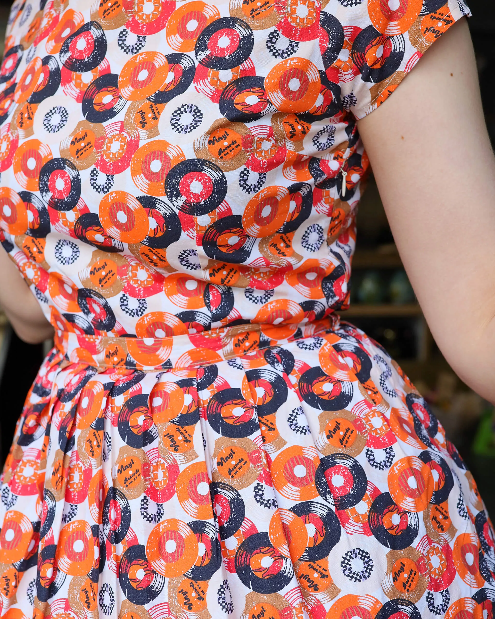 Vinyl Record Print Off White Tea Party Dress