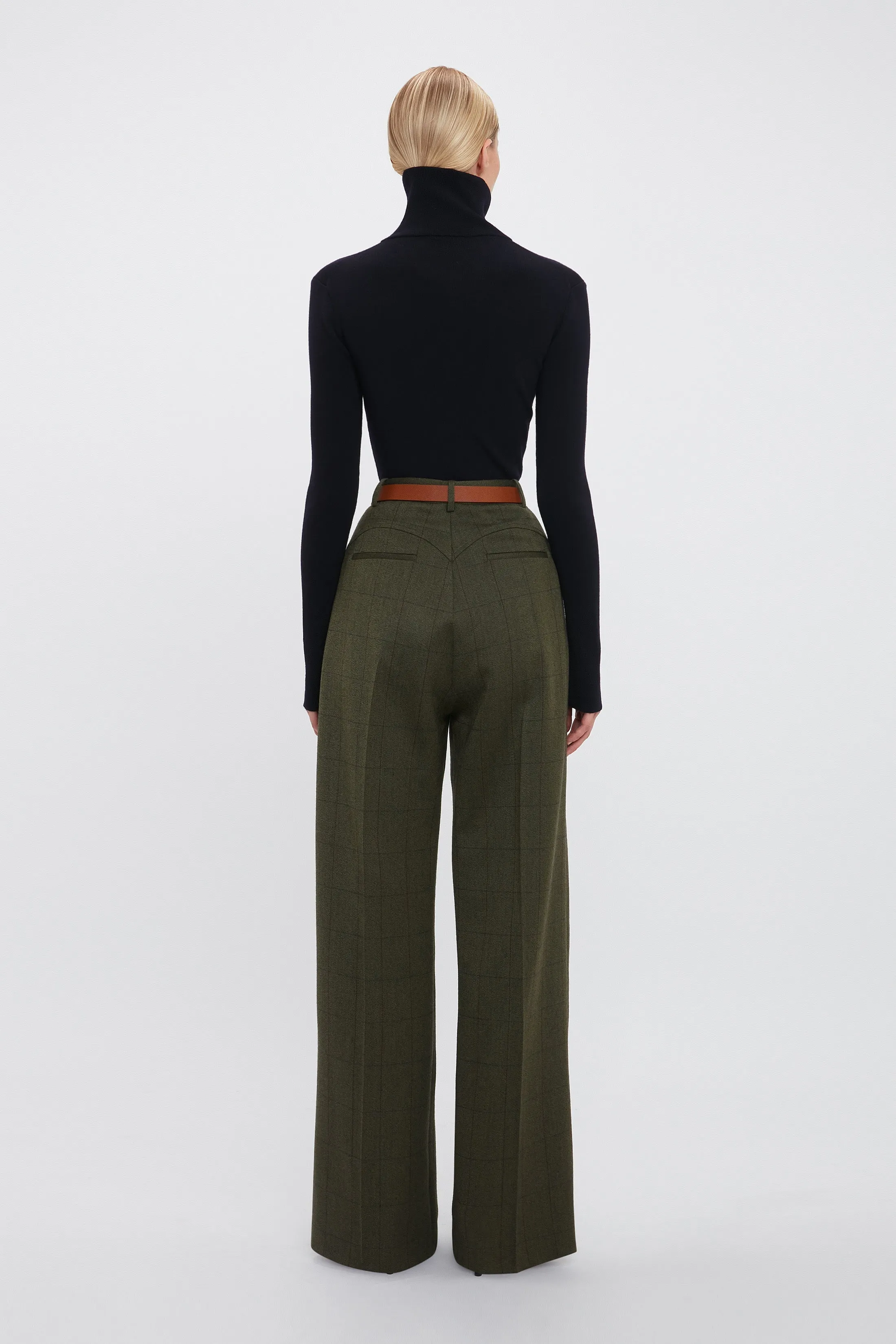 Wide Leg Trouser In Dark Fern Check