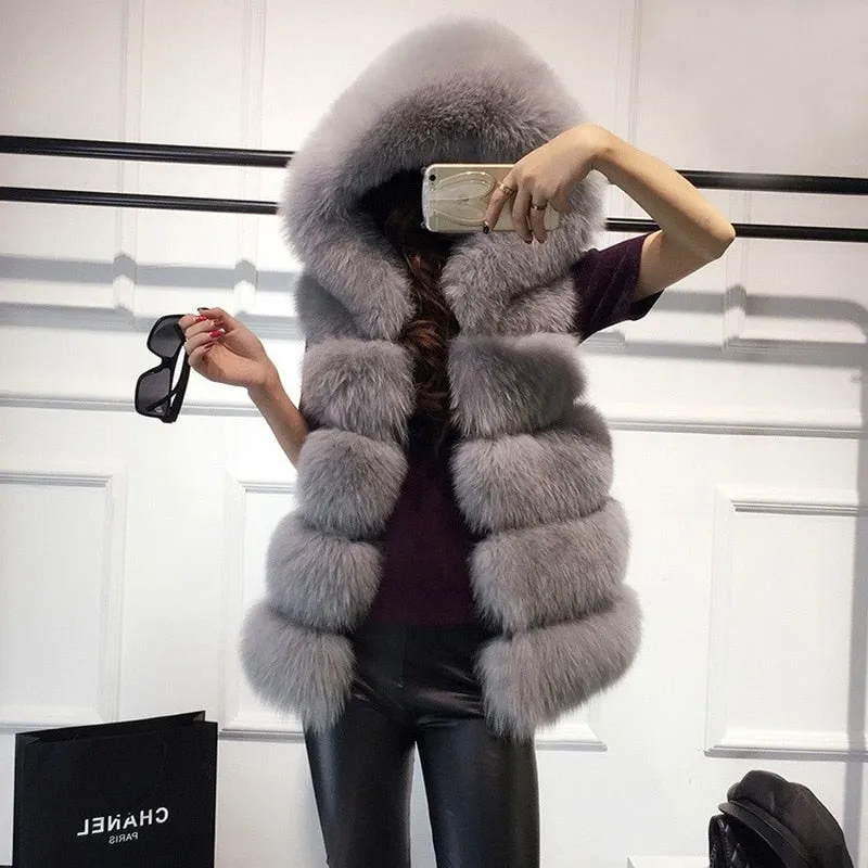 Winter Sleeveless Artificial Fox Fur Coat Gilet