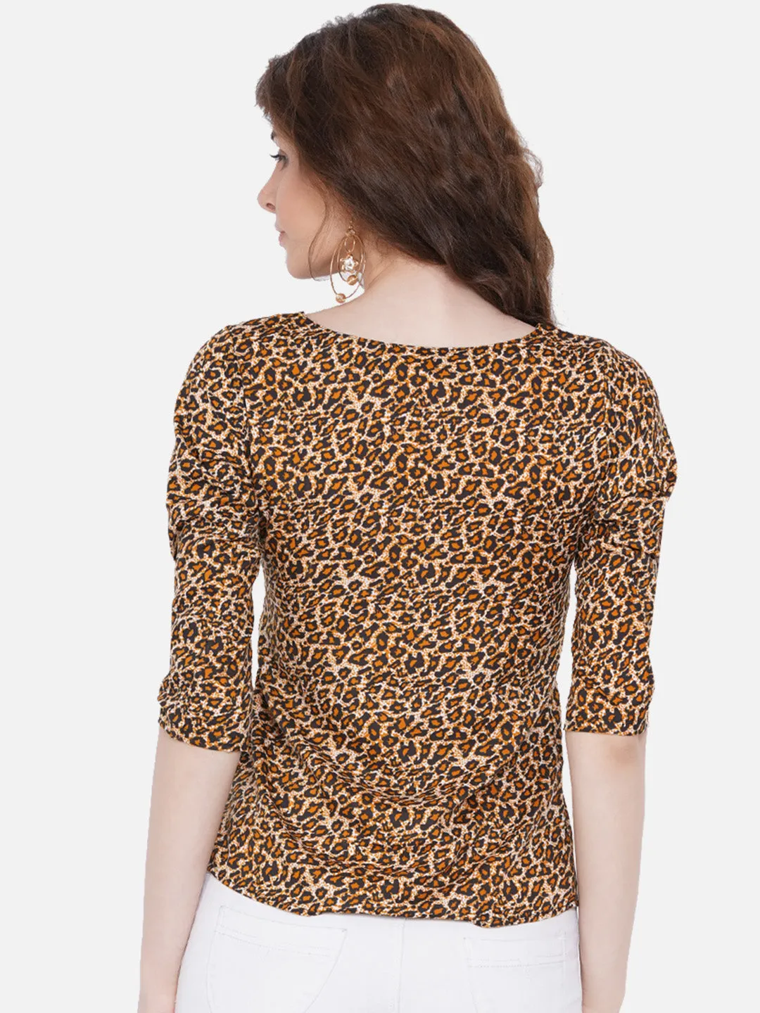 Women Brown Animal Print Crepe Top