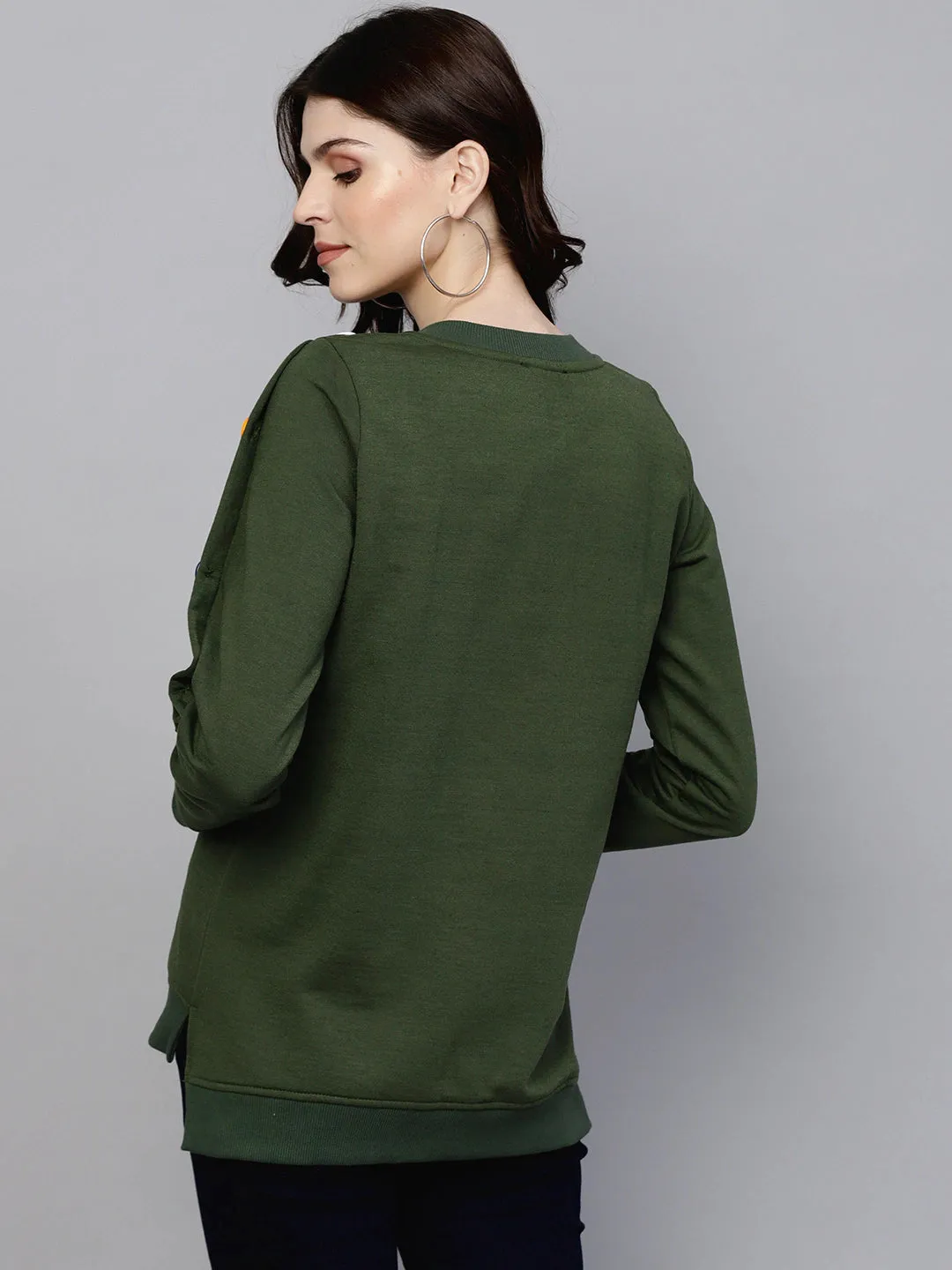 Women Olive Sweatshirt With Colored Buttons