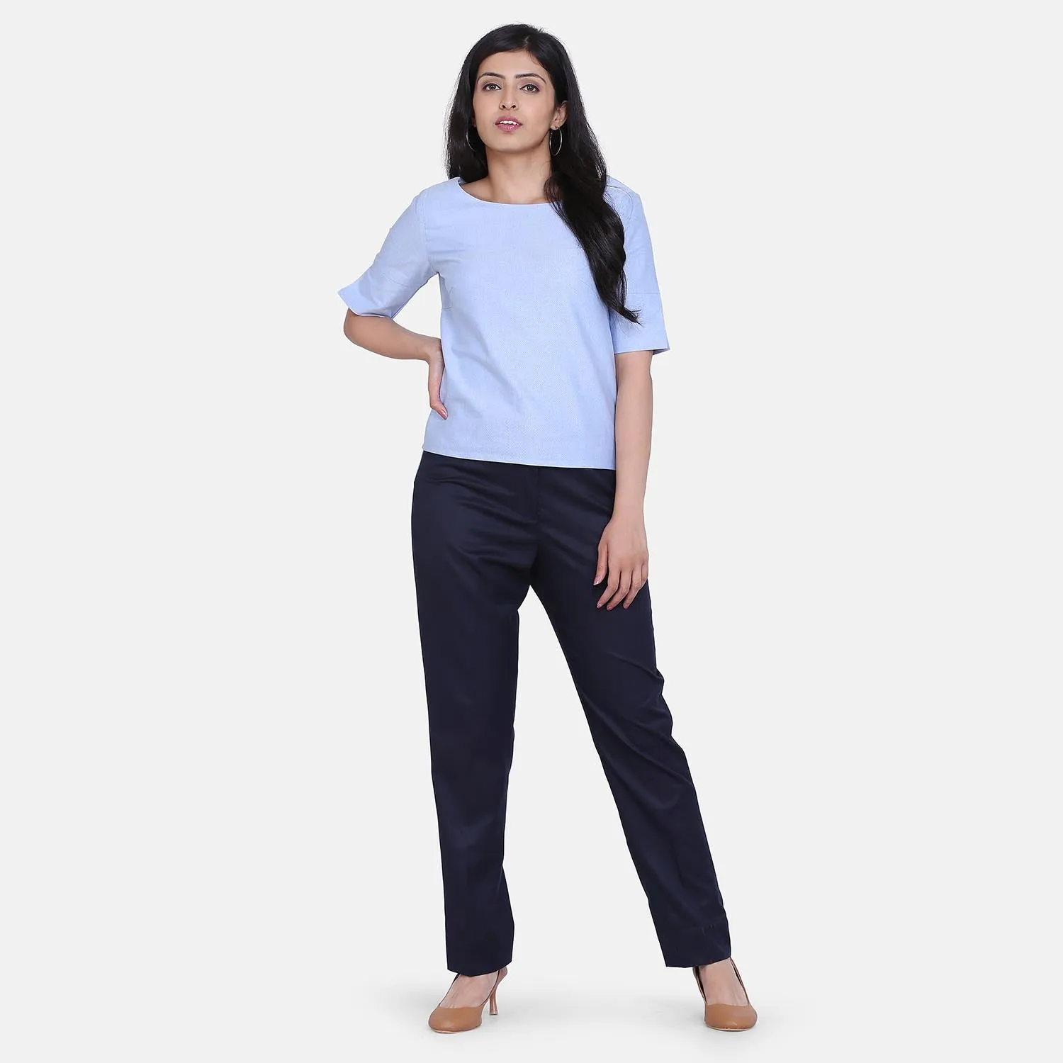 Women's Comfort fit Sky Blue Cotton Top