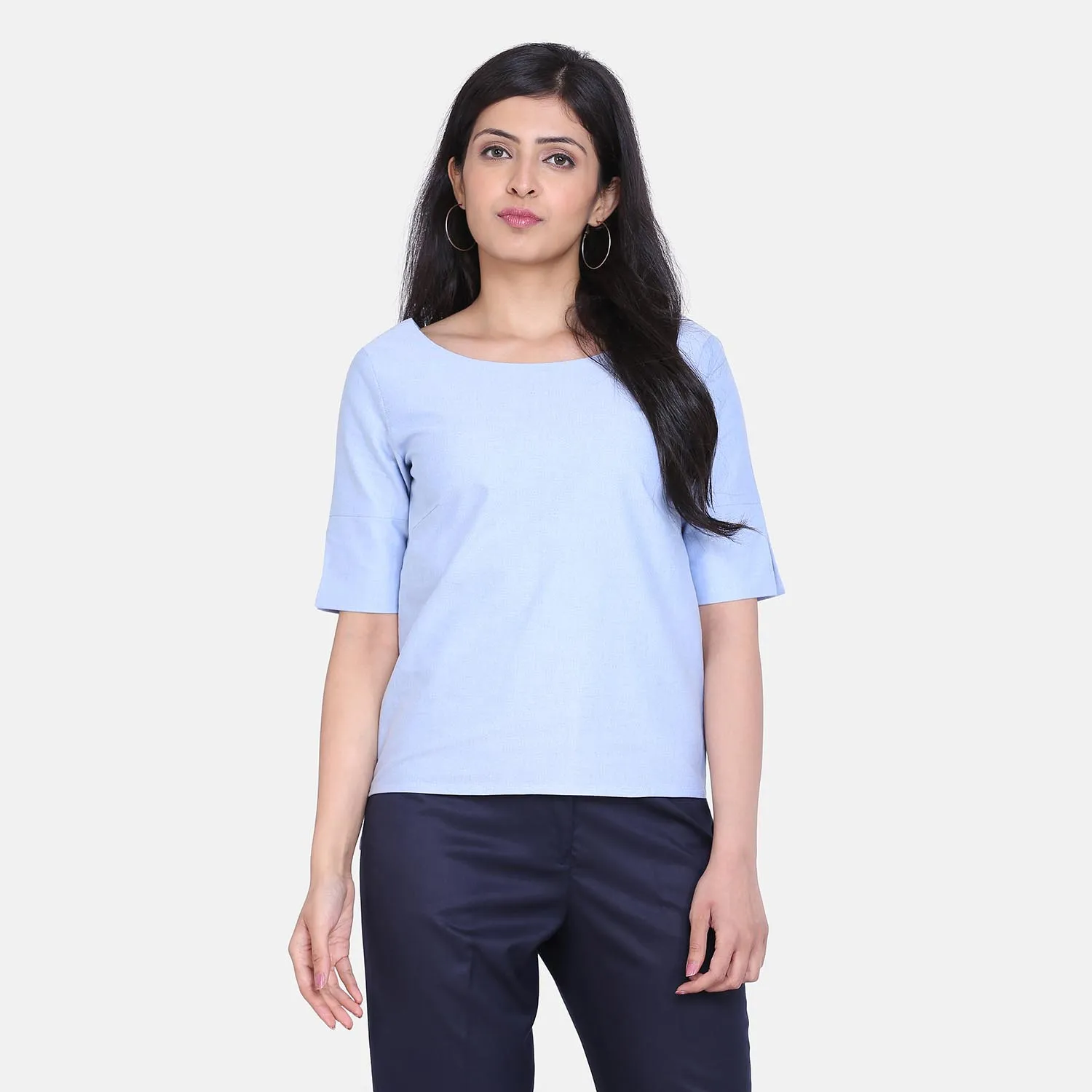 Women's Comfort fit Sky Blue Cotton Top