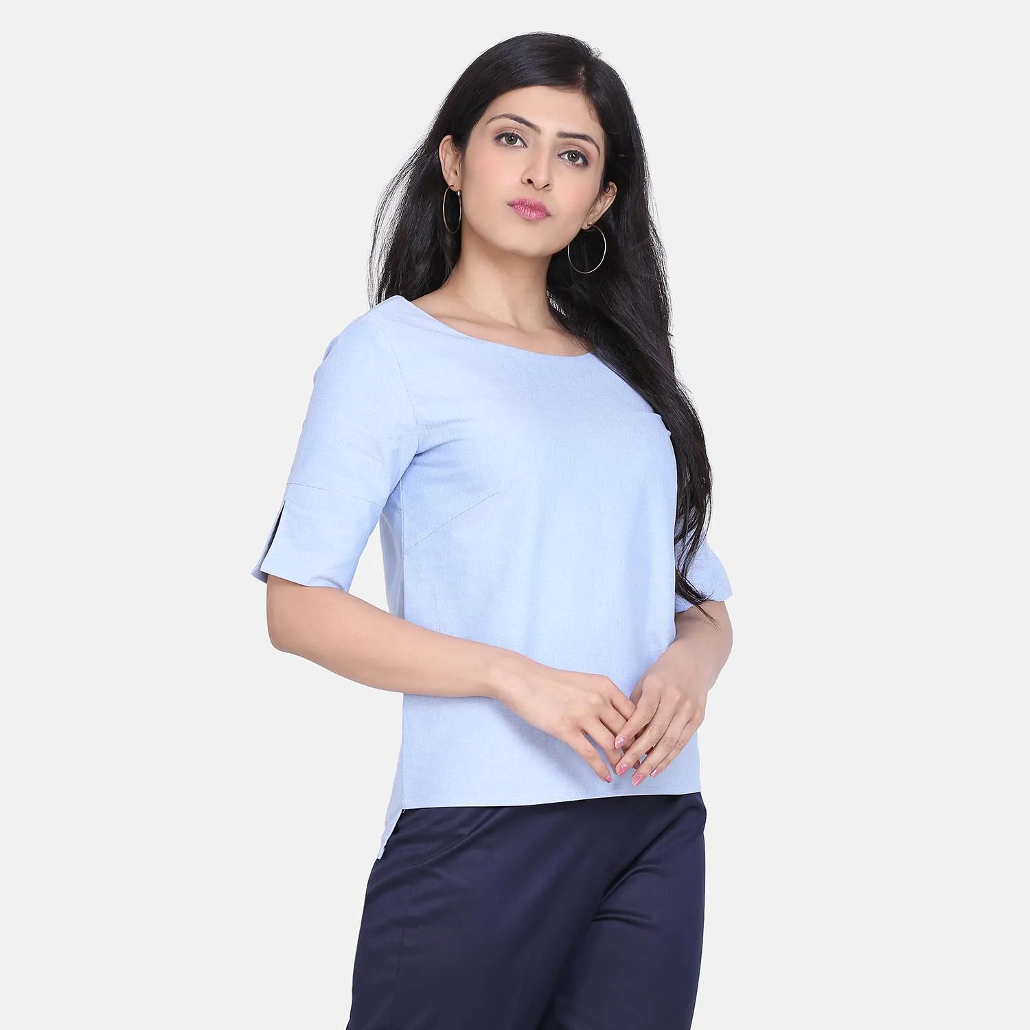 Women's Comfort fit Sky Blue Cotton Top