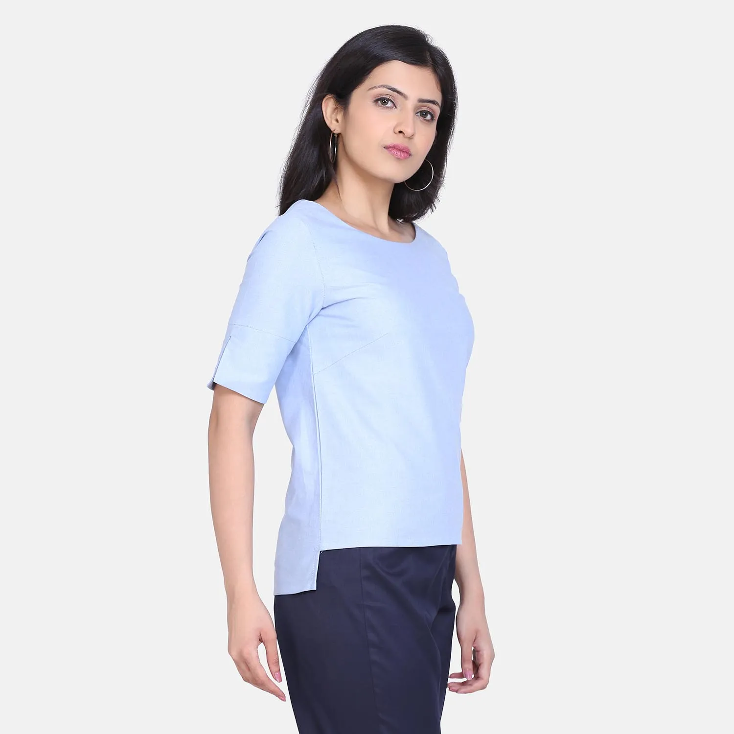 Women's Comfort fit Sky Blue Cotton Top