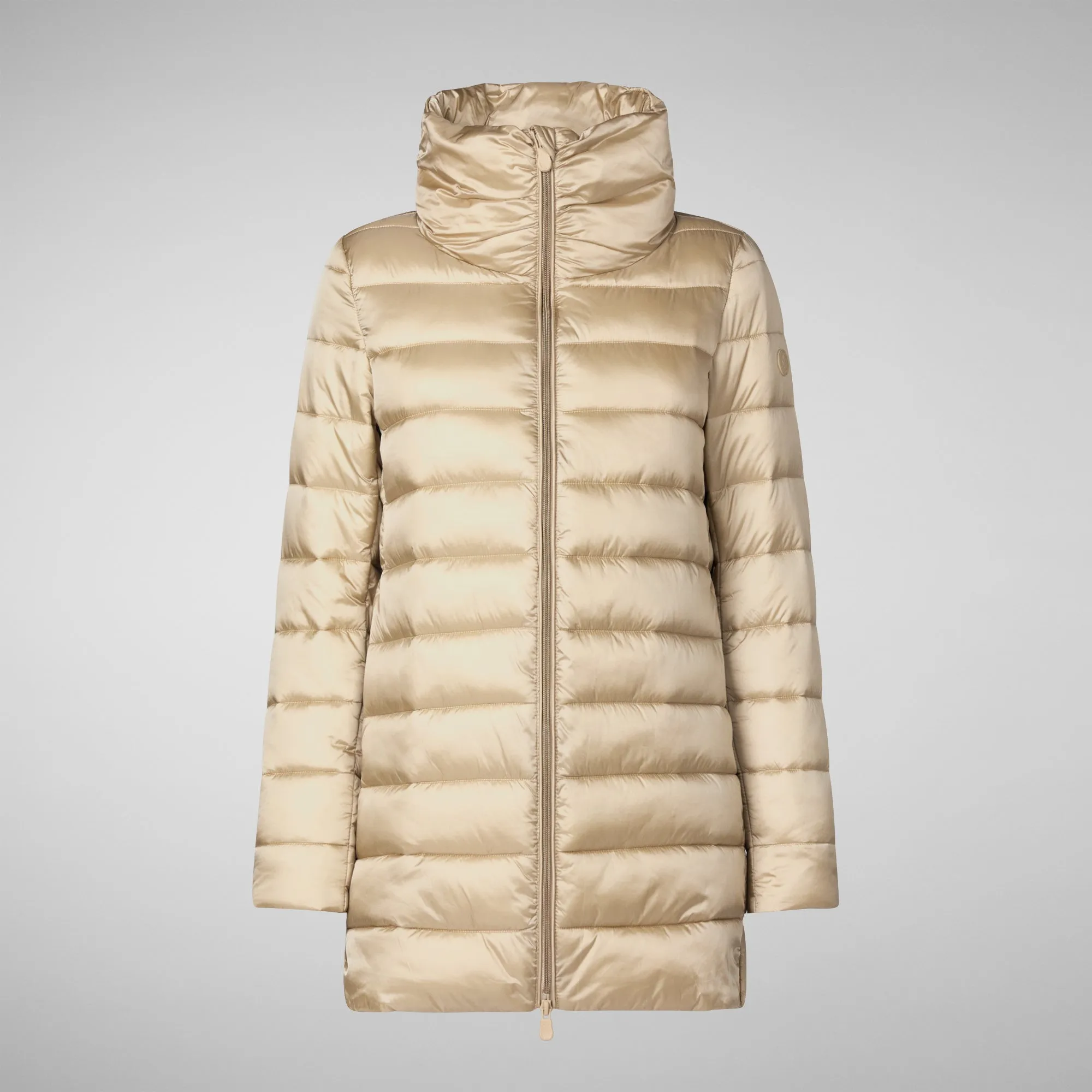 Women's Hooded Animal free Puffer Coat Lydia in Wood Beige