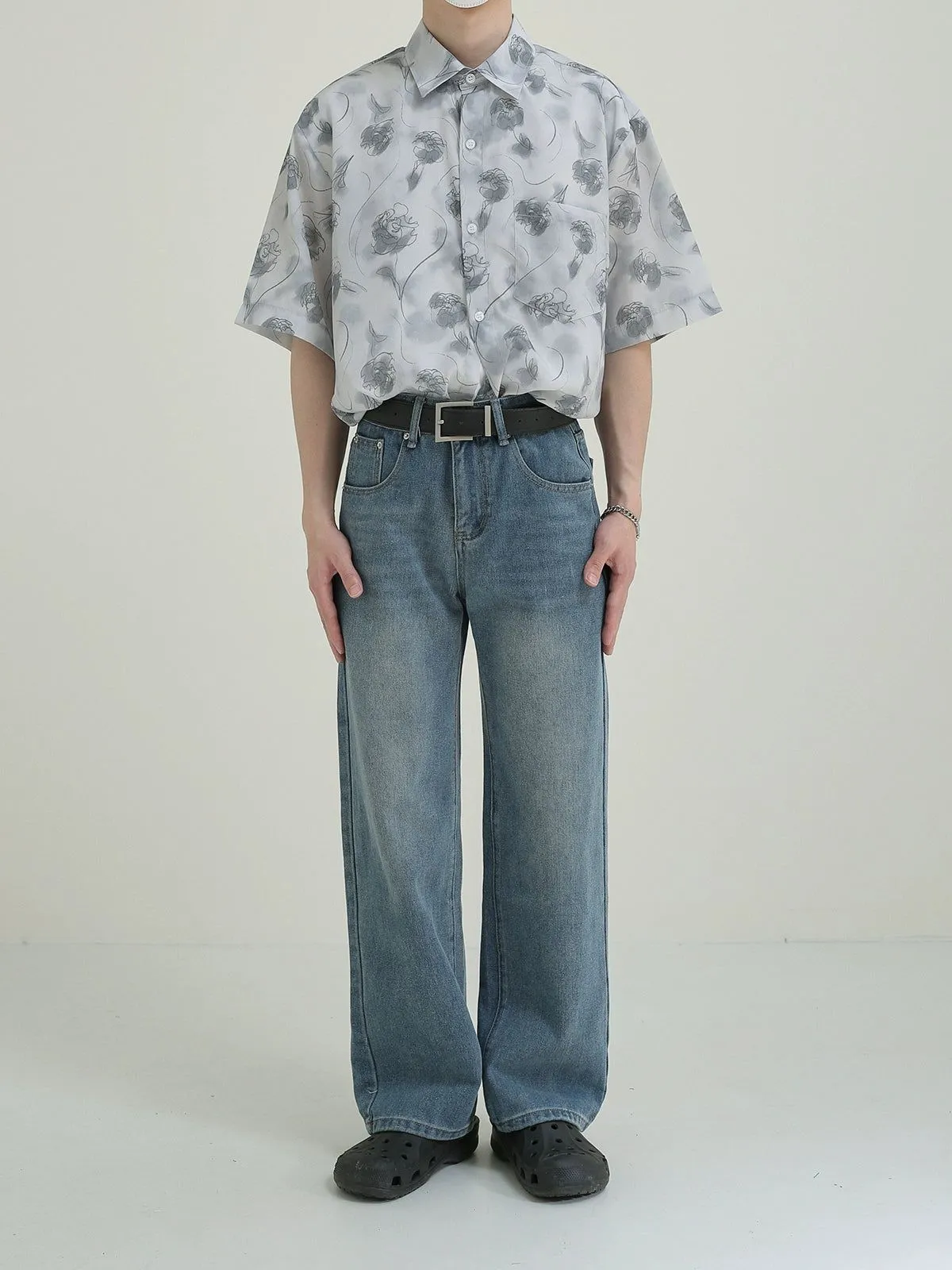 Zhou Basic Washed Straight Jeans