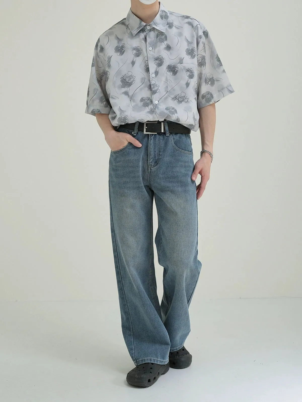 Zhou Basic Washed Straight Jeans