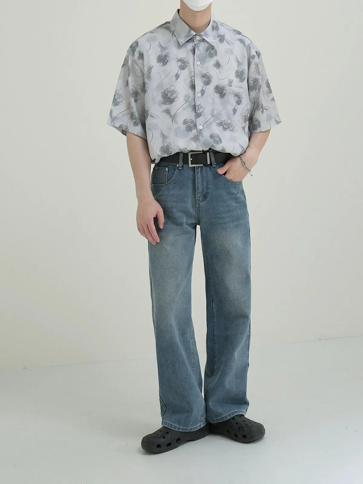 Zhou Basic Washed Straight Jeans